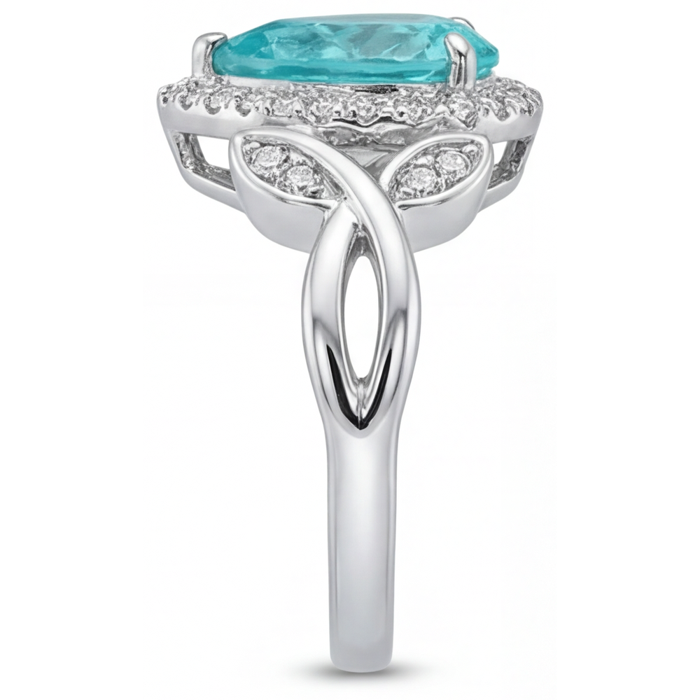 Paraiba-Turmalin Tropfen-Schliff Halo-Verlobungsring in 14K Weißgold – Profilansicht