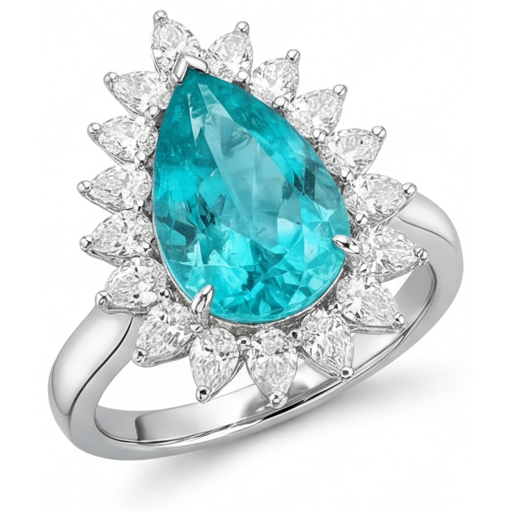 Paraiba-Turmalin Halo-Verlobungsring 5-Karat 14K Weißgold – Hauptansicht
