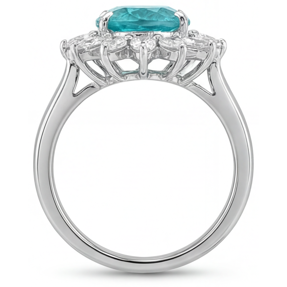 Paraiba-Turmalin Tropfen-Schliff Halo-Verlobungsring in 14K Weißgold – Profilansicht
