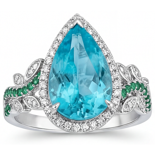 Naturreiner Paraiba-Turmalin Halo-Verlobungsring 5,75 Karat 14K Weißgold – Schrägansicht