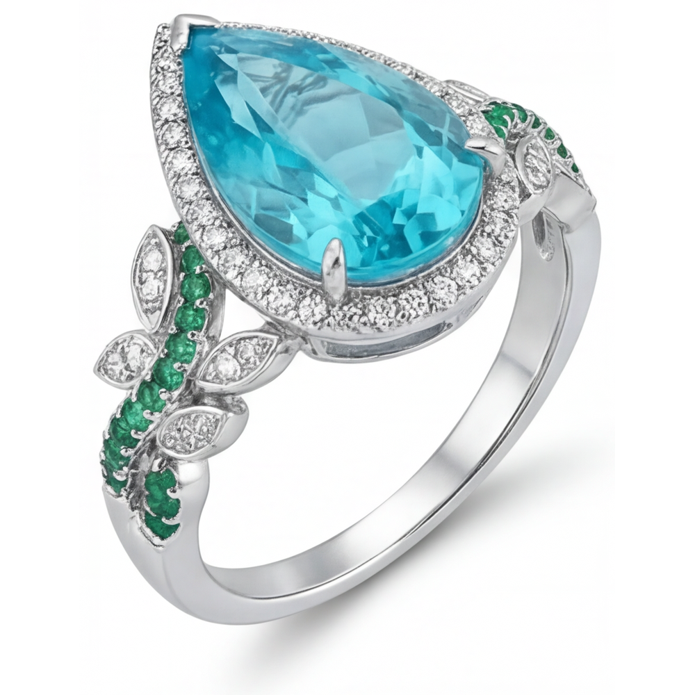 Halo-Verlobungsring 14K Weißgold mit Paraiba-Turmalin – Draufsicht