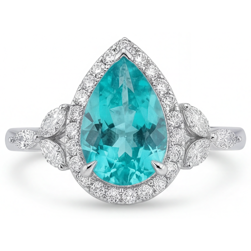 Authentischer Paraiba-Turmalin Schmuckstein-Ring – Frontansicht