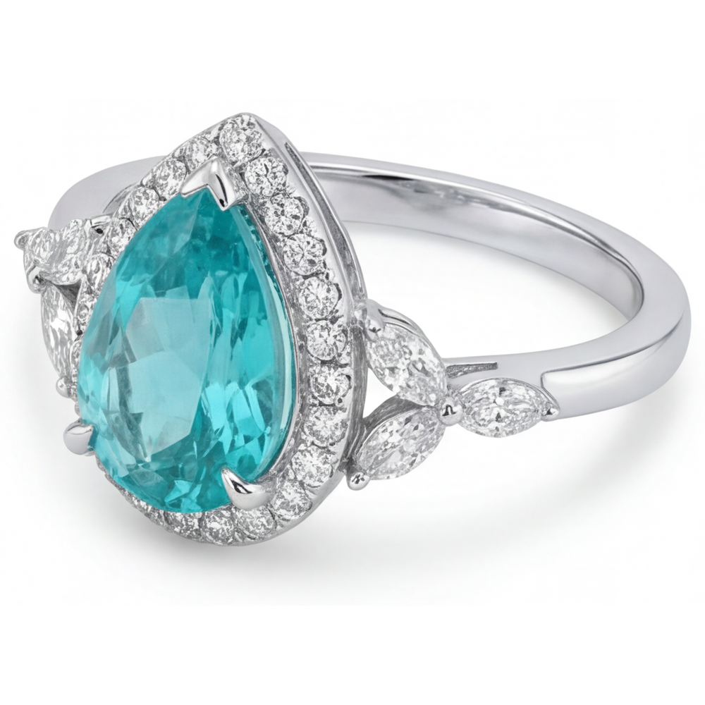 Schmuckstein-Ring 14K Weißgold mit Paraiba-Turmalin – Schrägansicht