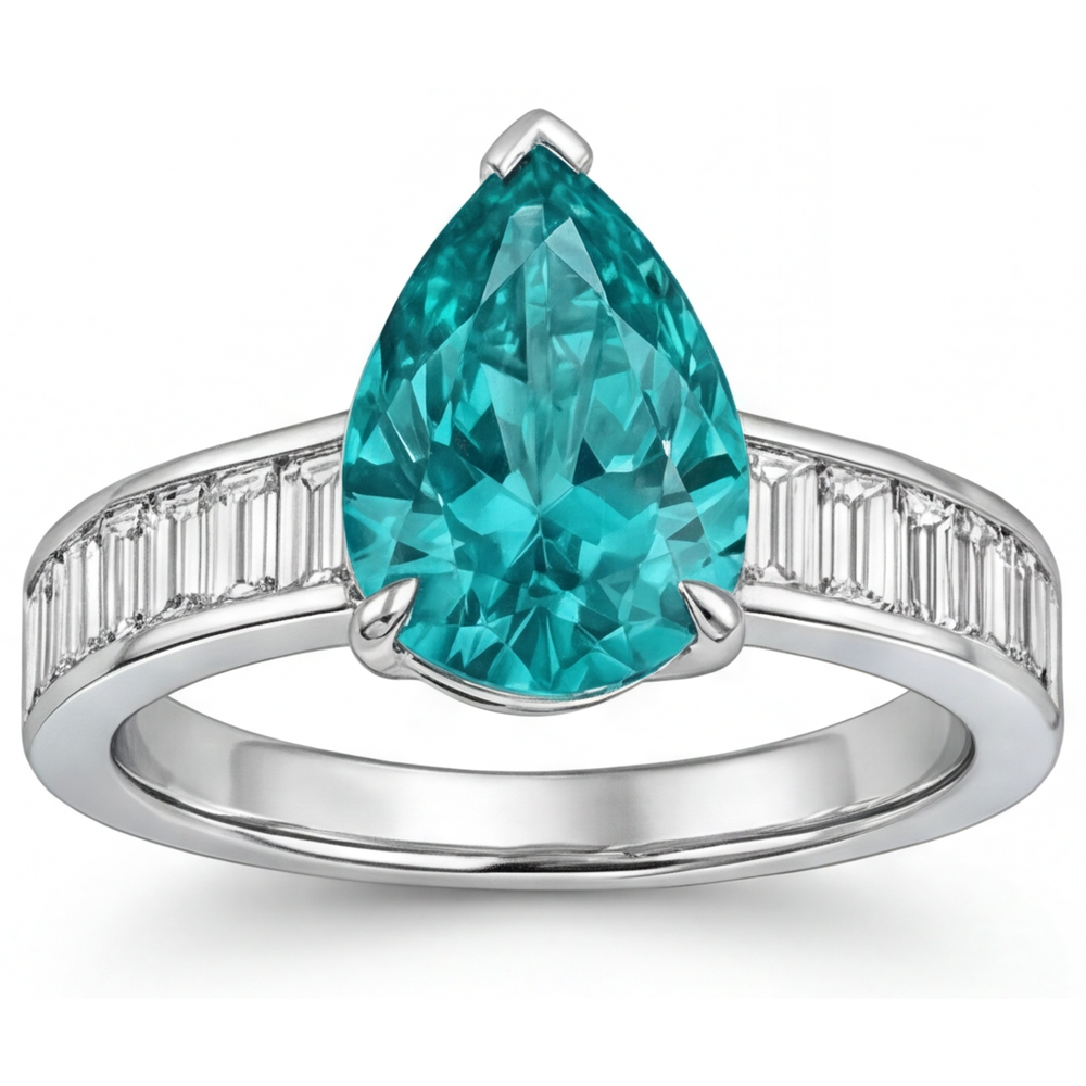 Erdgewonnener Paraiba-Turmalin Schmuckstein-Ring 2,50 Karat 14K Weißgold – Frontansicht