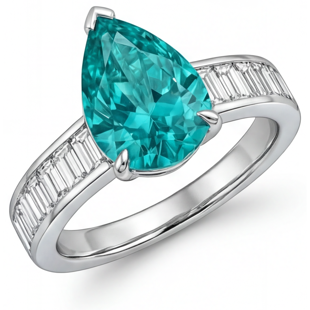 Paraiba-Turmalin Schmuckstein-Ring 2,50-Karat 14K Weißgold – Schrägansicht