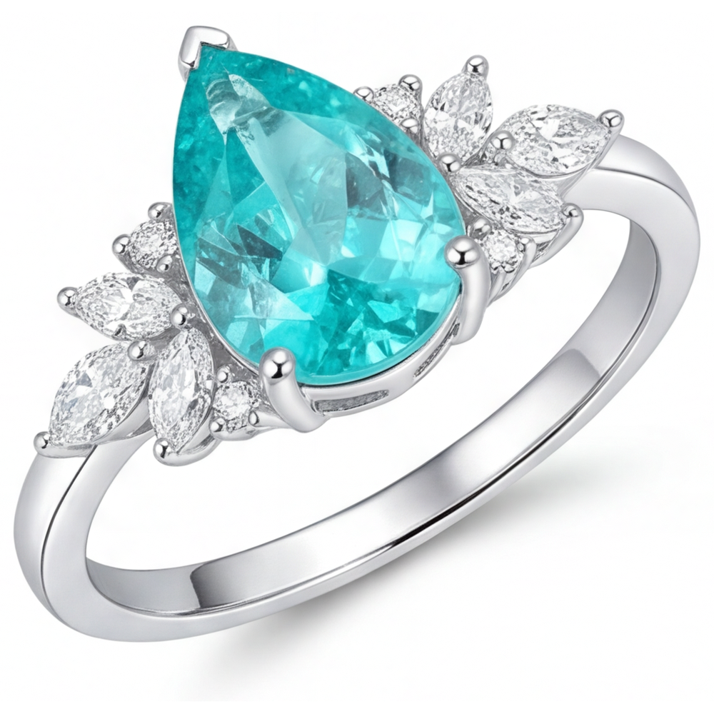 Paraiba-Turmalin Schmuckstein-Ring 3-Karat 14 Karat Weißgold – Hauptansicht