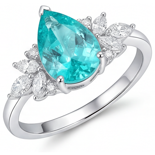 Paraiba-Turmalin Schmuckstein-Ring 3-Karat 14 Karat Weißgold – Hauptansicht