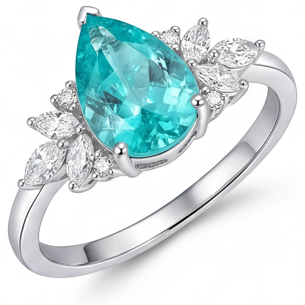 Erdgewonnener Paraiba-Turmalin Schmuckstein-Ring 3 Karat 14 Karat Weißgold – Seitenansicht
