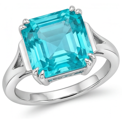 Paraiba-Turmalin im Asscher Solitär-Ring 3 Karat – 14K Weißgold