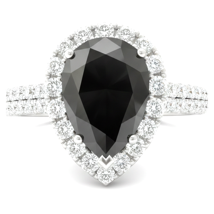 Schwarzer Diamantring 6 Karat Natürlicher Tropfenschliff Halo 14 Karat Weißgold
