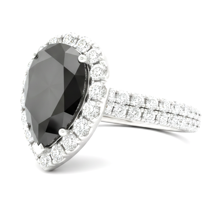 Schwarzer Diamantring 6 Karat Natürlicher Tropfenschliff Halo 14 Karat Weißgold
