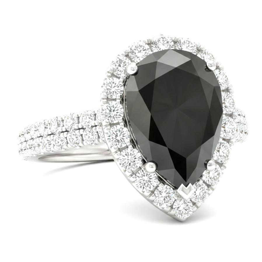 Schwarzer Diamantring 6 Karat Natürlicher Tropfenschliff Halo 14 Karat Weißgold