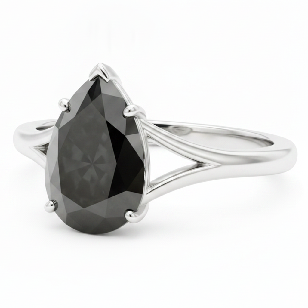 Black-Hills-Gold Diamantring 6 Karat Echter Tropfen-Solitär Kathedralfassung 14 Karat Weißgold