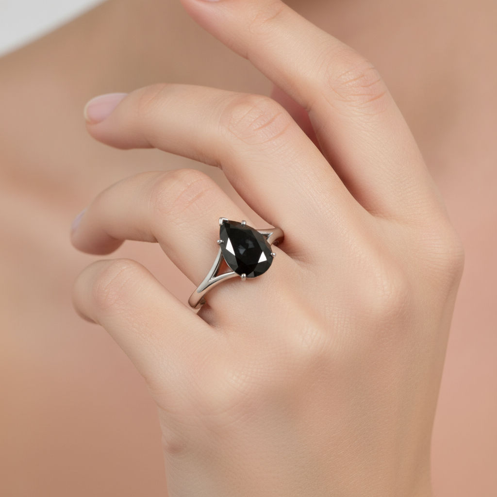 Black-Hills-Gold Diamantring 6 Karat Echter Tropfen-Solitär Kathedralfassung 14 Karat Weißgold