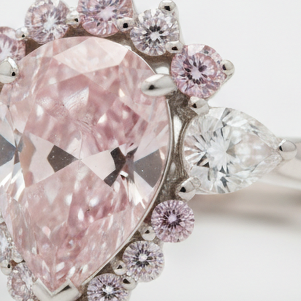 Fancy-Pink-Diamant Verlobungsring 2 Karat Natürlicher Tropfenschliff Halb-Halo Platin