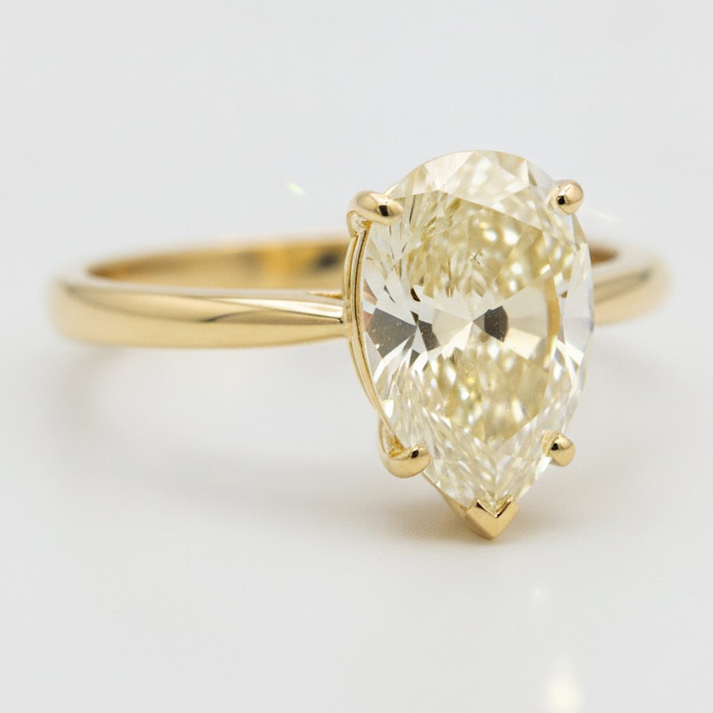 Larimar- und Diamant-Verlobungsring 2 Karat Natürlicher Tropfen-Solitär Fantasie-Gelb 18 Karat Gold
