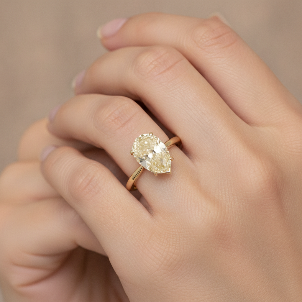 Larimar- und Diamant-Verlobungsring 2 Karat Natürlicher Tropfen-Solitär Fantasie-Gelb 18 Karat Gold