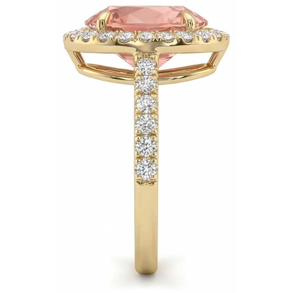 Padparadscha-Saphir-Ring 2,8 Karat Echter Tropfenschliff Halo 14 Karat Gelbgold