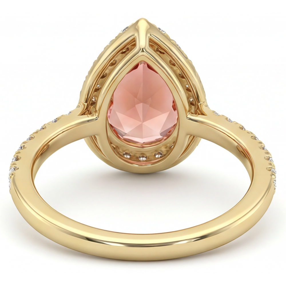 Padparadscha-Saphir-Ring 2,8 Karat Echter Tropfenschliff Halo 14 Karat Gelbgold