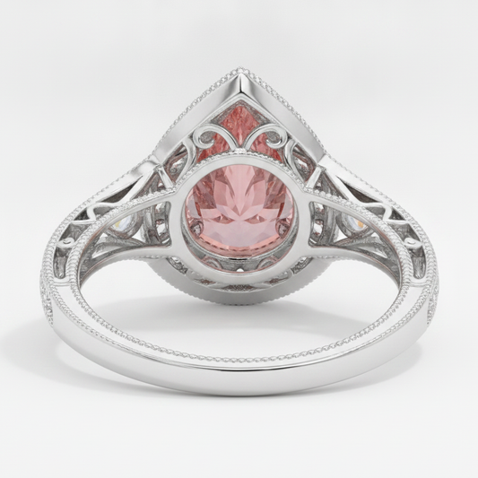 Padparadscha-Saphir-Ring 3,1 Karat Echter Tropfenschliff Halo Vintage 14 Karat Weißgold