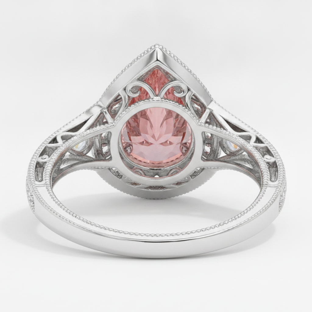 Padparadscha-Saphir-Ring 3,1 Karat Echter Tropfenschliff Halo Vintage 14 Karat Weißgold