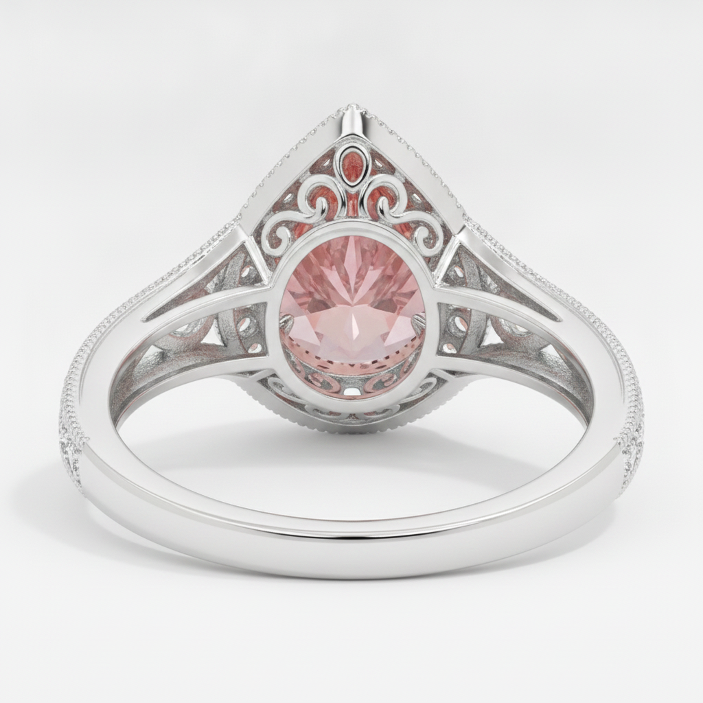 Padparadscha-Saphir-Ring 3,1 Karat Echter Tropfenschliff Halo Vintage 14 Karat Weißgold
