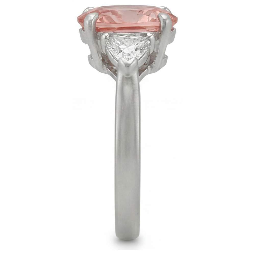 Padparadscha-Saphir Verlobungsring 2,9 Karat Echter Tropfen und weißer Trillant Dreistein 14 Karat Gold