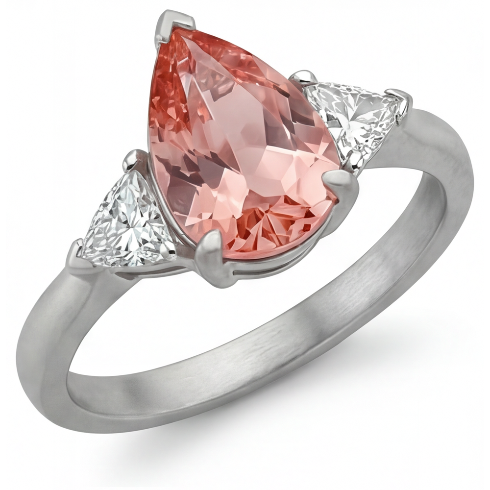Padparadscha-Saphir Verlobungsring 2,9 Karat Echter Tropfen und weißer Trillant Dreistein 14 Karat Gold