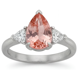 Padparadscha-Saphir Verlobungsring 2,9 Karat Echter Tropfen und weißer Trillant Dreistein 14 Karat Gold