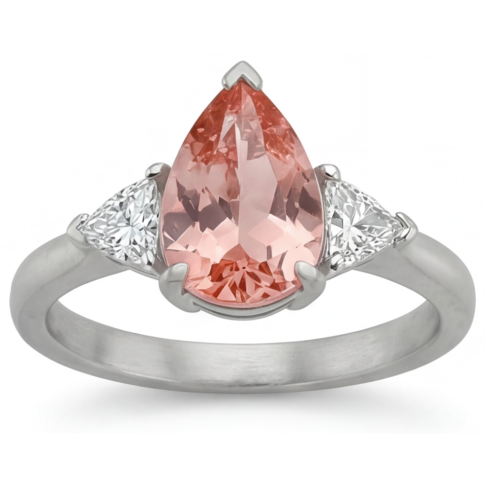 Padparadscha-Saphir Verlobungsring 2,9 Karat Echter Tropfen und weißer Trillant Dreistein 14 Karat Gold
