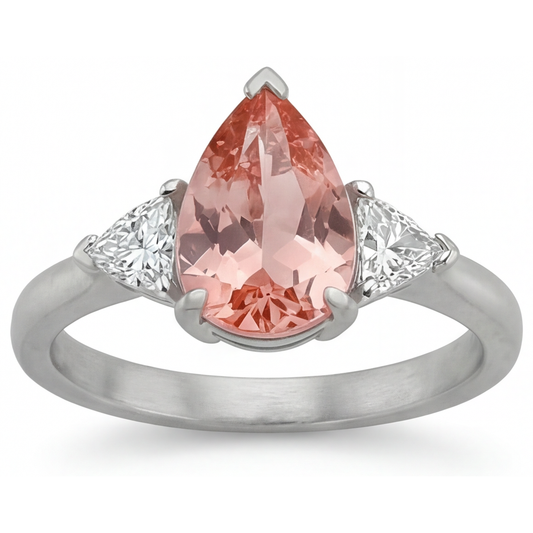 Padparadscha-Saphir Verlobungsring 2,9 Karat Echter Tropfen und weißer Trillant Dreistein 14 Karat Gold