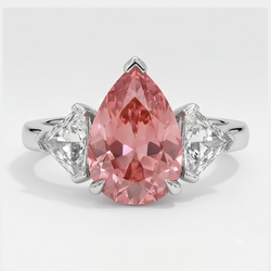 Padparadscha-Saphir-Ring 3,6 Karat Echter Tropfenschliff und weiße Trillanten Dreistein Platin