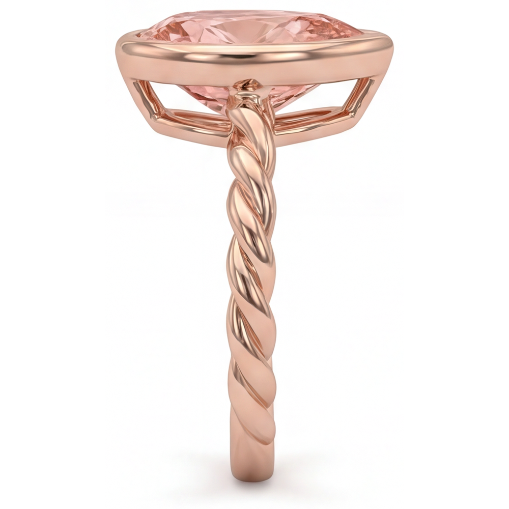 2,5 Karat natürlicher Pfirsich-Padparadscha-Saphir Solitärring mit Lünette im Tropfenschliff, 14 Karat Roségold