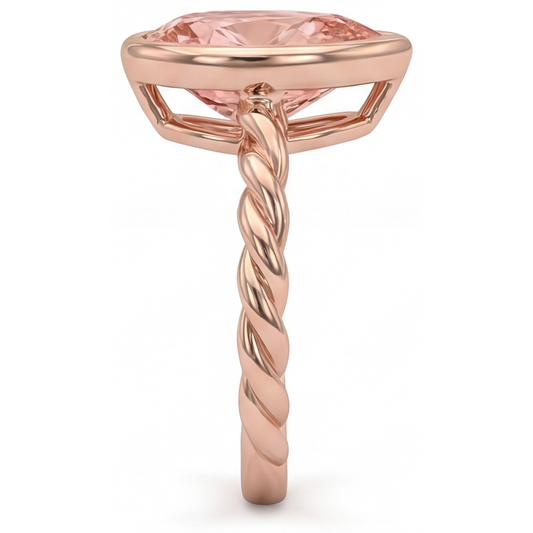2,5 Karat natürlicher Pfirsich-Padparadscha-Saphir Solitärring mit Lünette im Tropfenschliff, 14 Karat Roségold