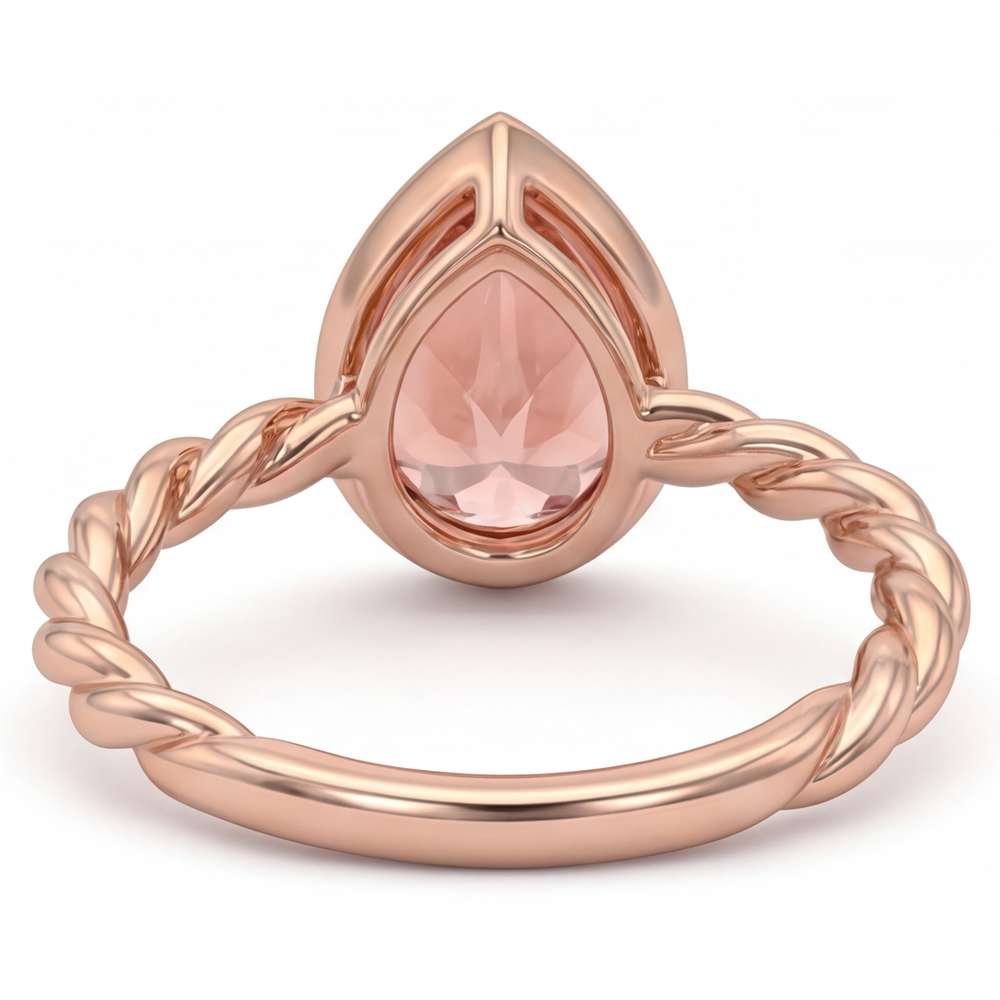 2,5 Karat natürlicher Pfirsich-Padparadscha-Saphir Solitärring mit Lünette im Tropfenschliff, 14 Karat Roségold