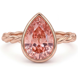 2,5 Karat natürlicher Pfirsich-Padparadscha-Saphir Solitärring mit Lünette im Tropfenschliff, 14 Karat Roségold