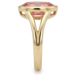 Pfirsichfarbener Padparadscha-Saphir, 2 Karat, echter Tropfenschliff, Solitärring mit Lünette, 14 Karat Gelbgold