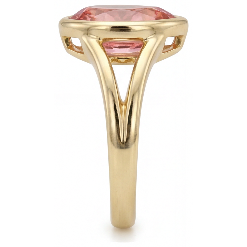 Pfirsichfarbener Padparadscha-Saphir, 2 Karat, echter Tropfenschliff, Solitärring mit Lünette, 14 Karat Gelbgold