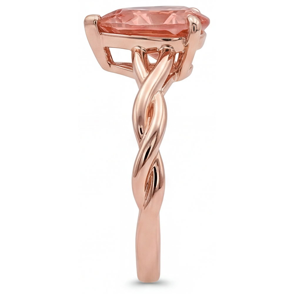 Solitärring mit echtem pfirsichrosa Padparadscha-Saphir im Tropfenschliff, 2 Karat, 14 Karat Roségold