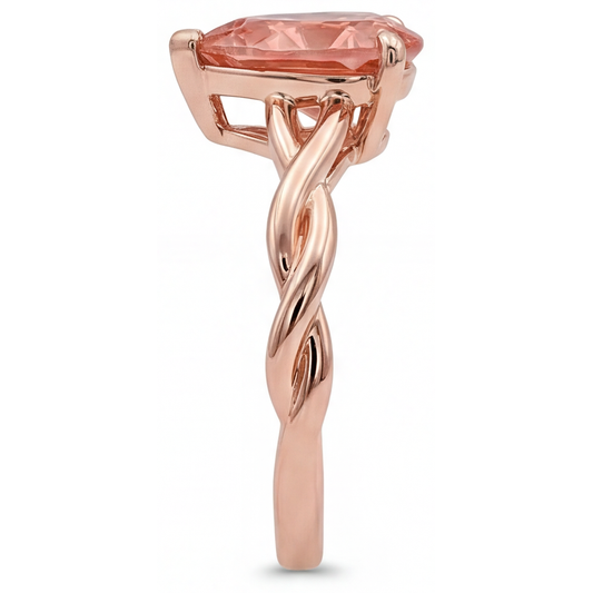 Solitärring mit echtem pfirsichrosa Padparadscha-Saphir im Tropfenschliff, 2 Karat, 14 Karat Roségold