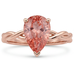 Solitärring mit echtem pfirsichrosa Padparadscha-Saphir im Tropfenschliff, 2 Karat, 14 Karat Roségold