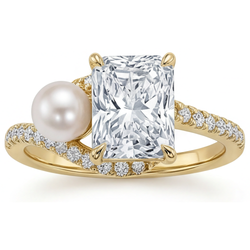 Radiant-Schliff Akzent-Solitär-Ring – Perle 4 Karat 14K Gelbgold