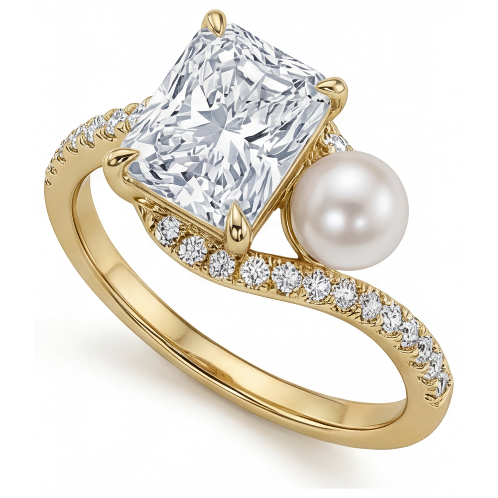 Radiant Perle Ring in 14K Gelbgold – Frontansicht