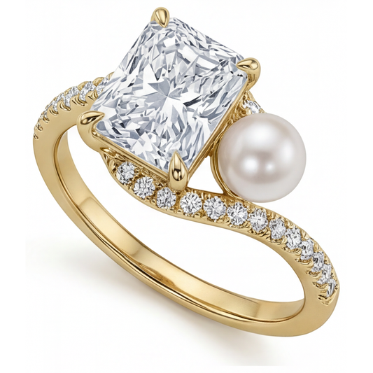 Radiant Perle Ring in 14K Gelbgold – Frontansicht