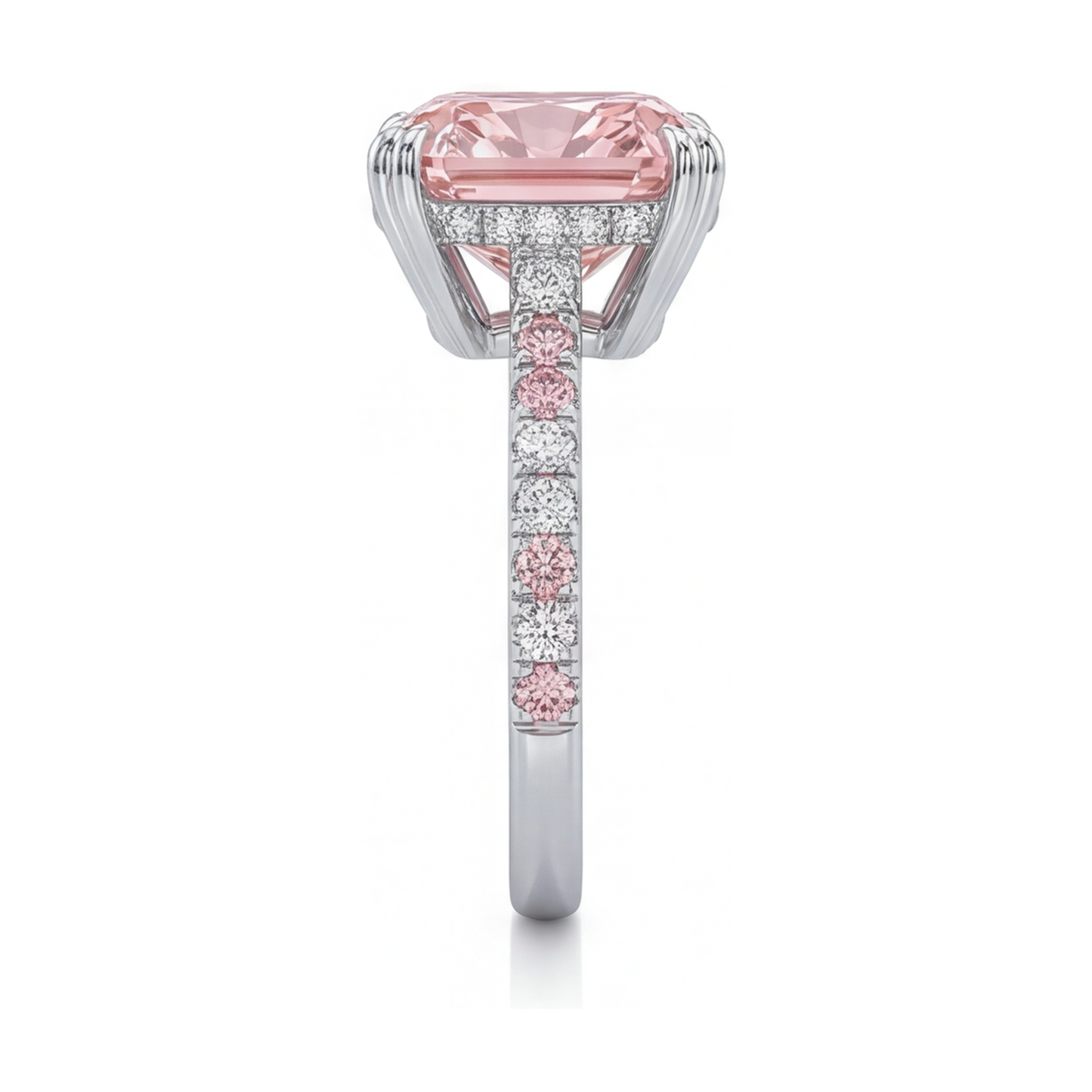 Jubiläumsring mit rosa Diamant im Kissenschliff, 4,4 Karat