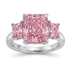 Jubiläumsring mit rosa Diamant, 4,9 Karat, Radiantschliff