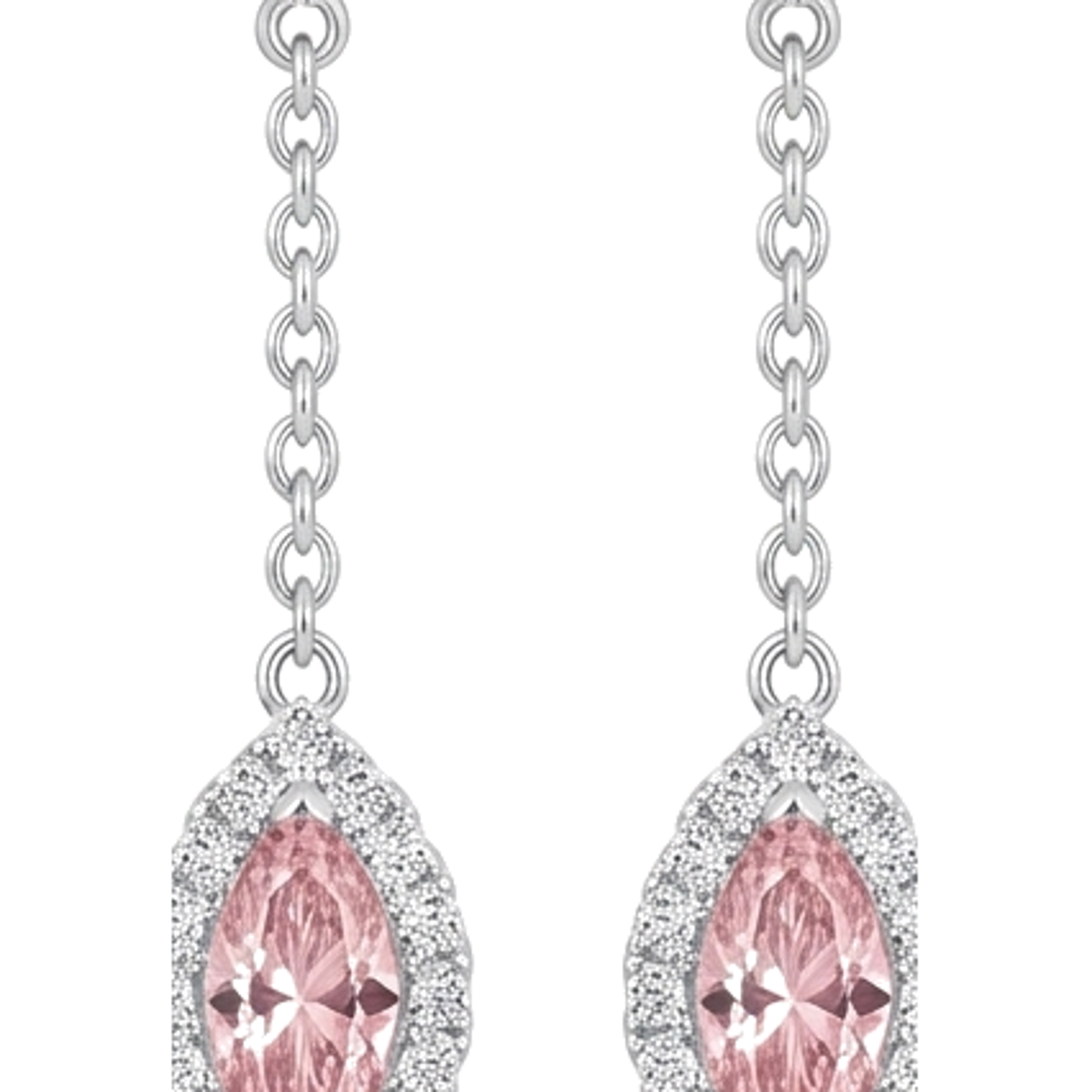 Lange Ohrhänger mit rosa Diamanten, 2,5 Karat, im Labor gezüchtet, Marquise Halo, 14 Karat Weißgold