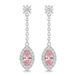 Lange Ohrhänger mit rosa Diamanten, 2,5 Karat, im Labor gezüchtet, Marquise Halo, 14 Karat Weißgold
