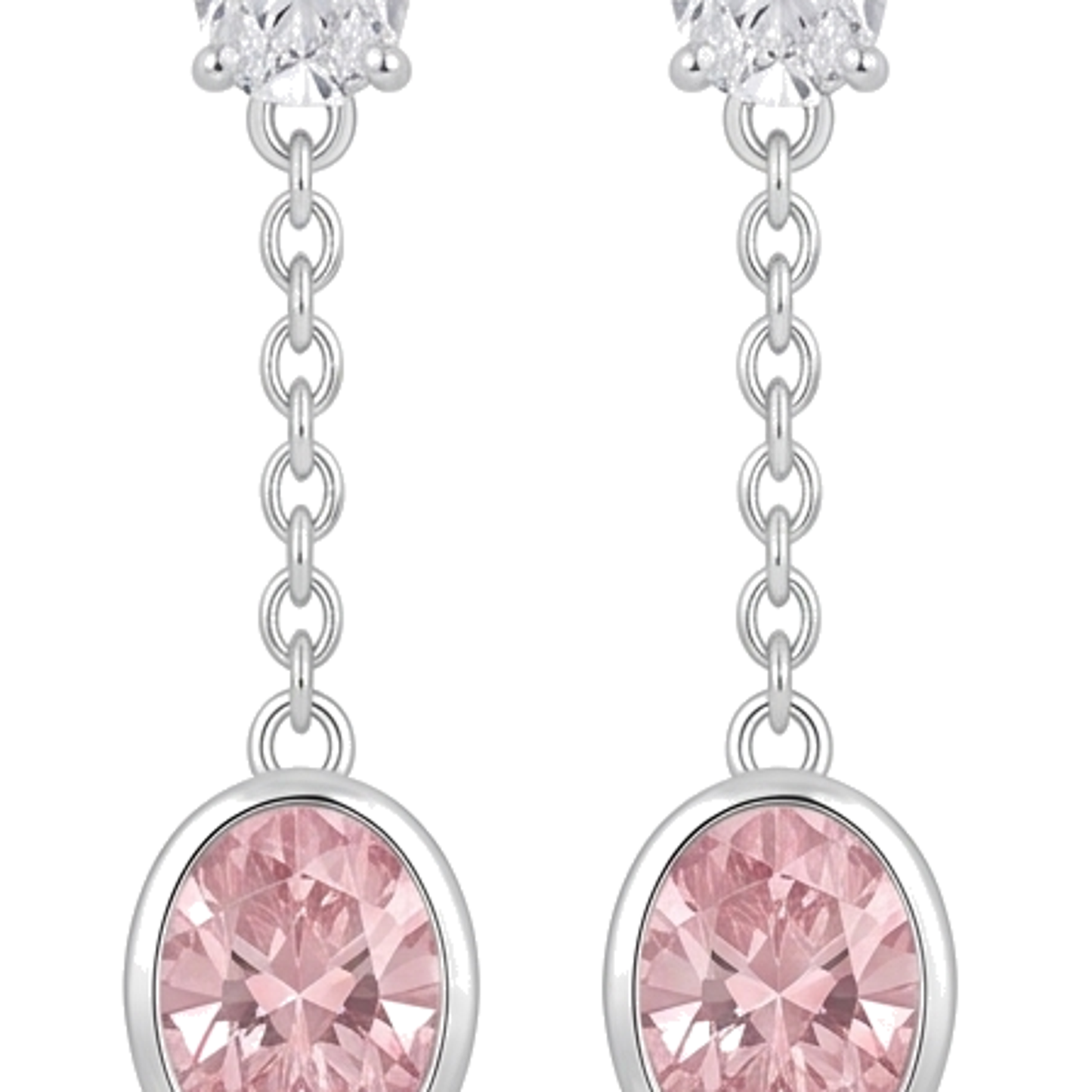 Lange Tropfenohrringe mit im Labor gezüchteten rosa Diamanten, 2,5 Karat, oval, Lünette, 14 Karat Weißgold