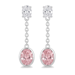 Lange Tropfenohrringe mit im Labor gezüchteten rosa Diamanten, 2,5 Karat, oval, Lünette, 14 Karat Weißgold